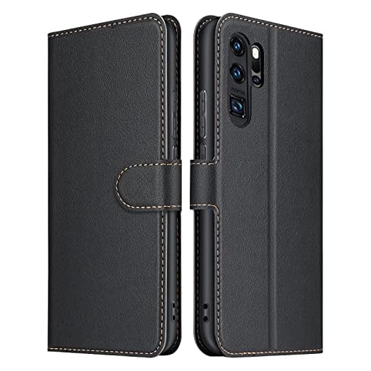 ELESNOW Fodral kompatibelt med Huawei P30 Pro, högkvalitativt läderfodral för Huawei P30 Pro (svart)