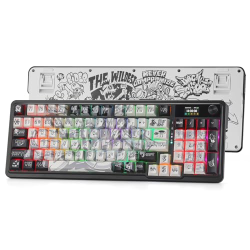 Image of Redragon K719 PRO Wireless Gasket Gaming Keyboard w /Hype Screen & Knob, 95 Keys Mechanical Keyboard, Easy-Control 1.14'' TFT Info Display, 5-Layer Noise Dampening, Street Graffiti Dye-Sub PBT Keycaps