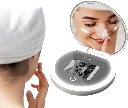 Led Lighted Travel Makeup Mirror, Plane Mirror, Compact Mirror With Uv Camera For Portable Travel Mirror, Sun Protection Test Mirror, 3 Color Fill Light, USB Rechargeable, Hand Held Mirror, Diameter 9