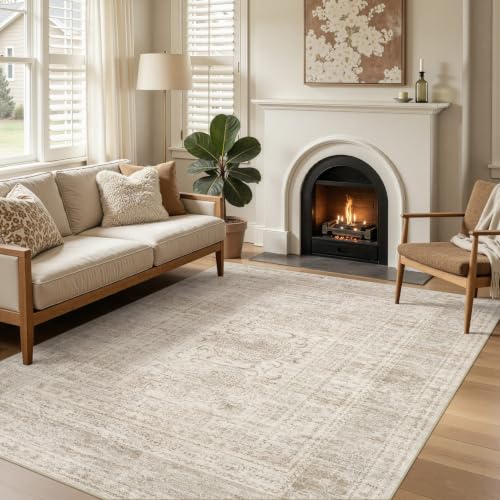 DMOYEST 160x230 Teppich Wohnzimmer Beige Braun Vintage Waschbar – Ansicht 1