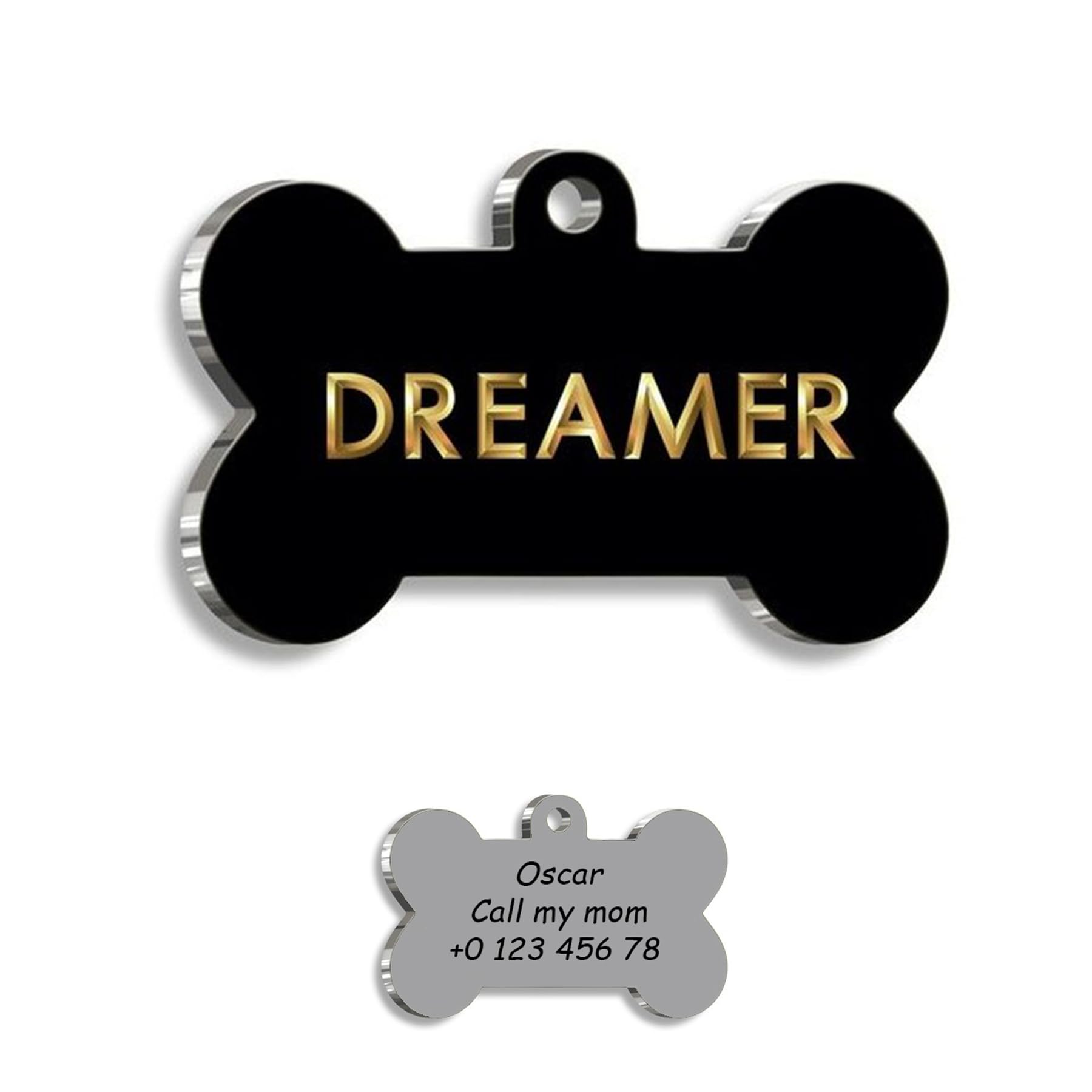 Dreamer Black Gold Personalized Dog Tag - Custom Name Tag - ID Tag for Dog & Cat - Customized Pet Tags - Dog & Cat Name id Tag - Dog Name Tag - Engraved Dog Tag