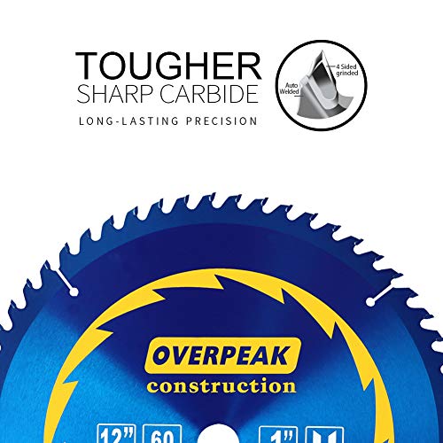 Overpeak 12 Inch Circular Saw Blades, 60 Tooth Atb Thin Kerf Combination Saw Blades With 1-Inch Arbor And Permashield Coating #TOP2