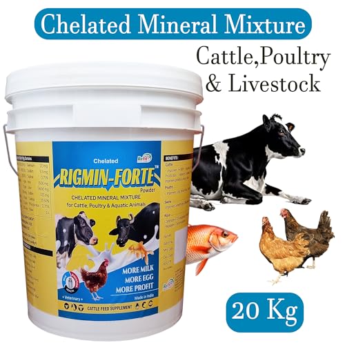 Image of REFIT ANIMAL CARE Chelated Mineral Mixture for Cow, Cattle, Buffalo, Goat, Chicken, Broilers, Poultry and Other Livestock Animals, 20 kg Bucket, Rigmin Forte