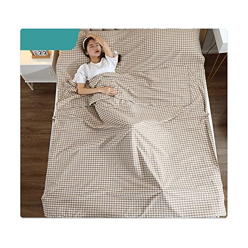 Hüttenschlafsack aus 100% Baumwolle Kariert Gestreift Hüttenschlafsack mit Unterer Reißverschluss Ultra-Leichter Travel-Sheet Einfach Doppelt Innenschlafsack ( Color : Brown , Size : 180x210cm-70x82
