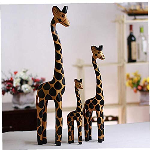 lujiaoshout 3 Piezas de Talla de Madera de la artesanía Inicio artículos de Equipamiento de la Jirafa de Madera Tallada a Mano Estatua de la Escultura Africana
