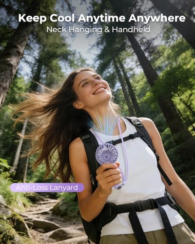 Image of ARCTICOOL Portable Mini Fan - Rechargeable Hand Fan with 3 Adjustable Speeds, 2000mAh Battery, Lightweight Design, Low Noise, and Easy Portability for Indoor and Outdoor Use (Purple)