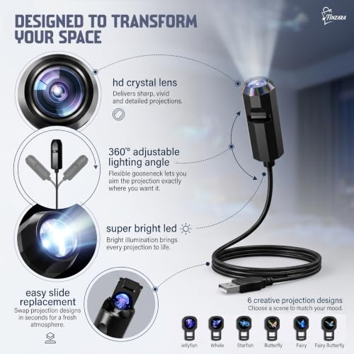 Image of Mini Galaxy Projector Night Light, USB Starry Sky LED Lamp with 1 Projection Slide, 360 Rotating Flexible, Portable Ceiling & Wall Projector for Bedroom, Kids Room & Home Decor (6 Slide) (Small)