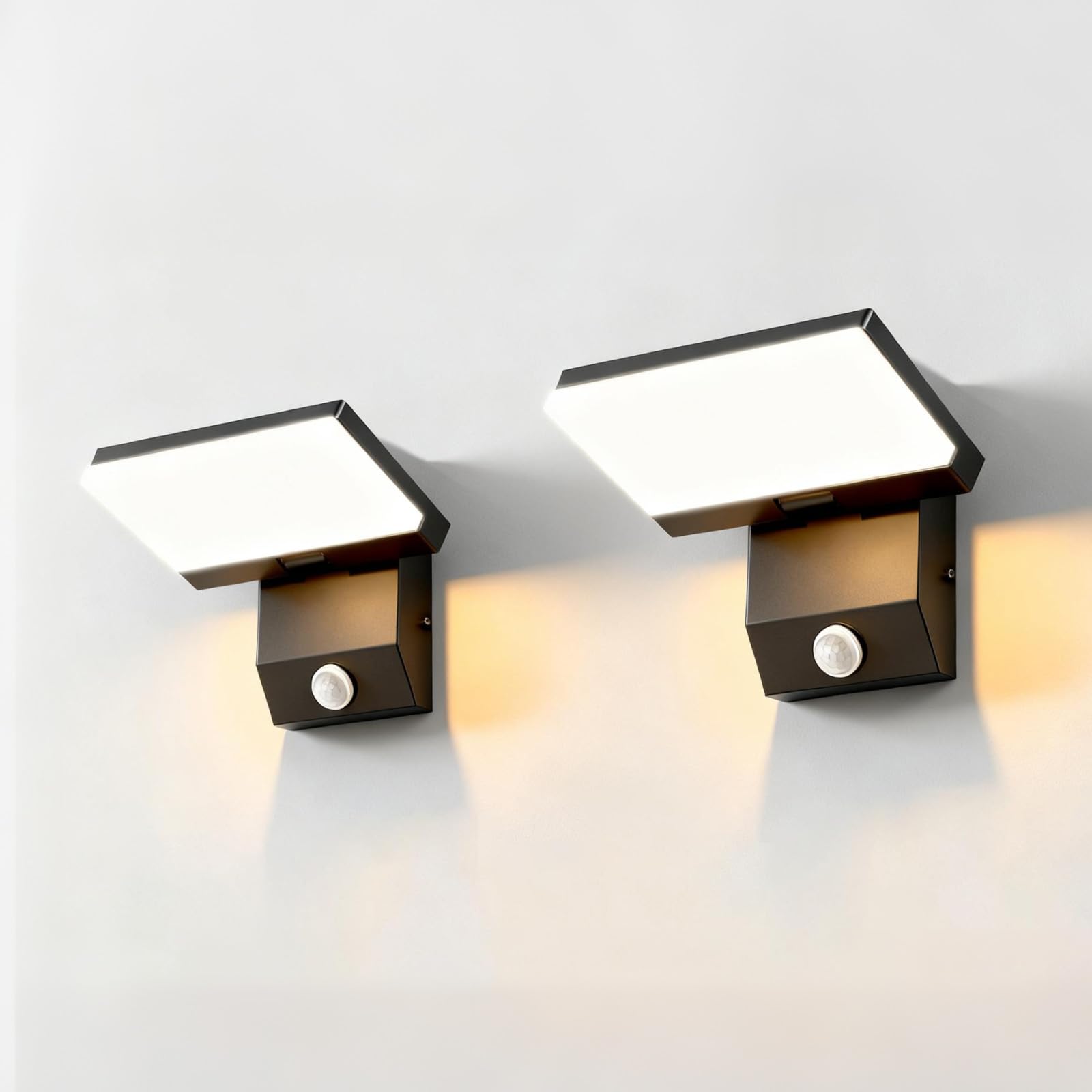 36W LED Wandleuchte Außen/Innen Modern Wandlampe 3000K Warmweiß | mit Bewegungsmelder IP65 Wasserdicht Schwenkbares LED Panel Außenwandleuchte für Terrasse Eingang Garten und Balkon, 2pcs
