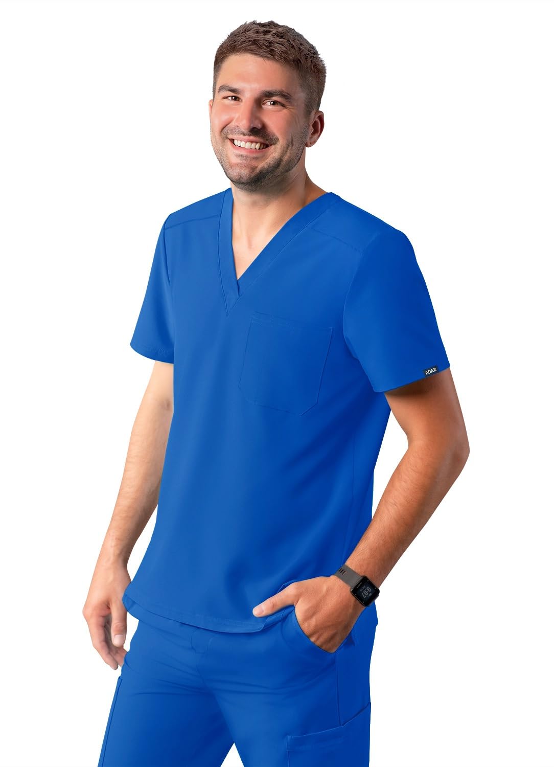 Adar Addition Scrubs for Men - Classic V-Neck Scrub Top - A6006 - Royal Blue - M