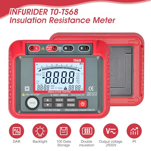 Image of Megohmmeter, 250V-2500V Output Voltage Insulation Tester, 1MΩ-200GΩ Ohm Meter Multimeter, Grounding Tester with 100 Groups of Data Storage