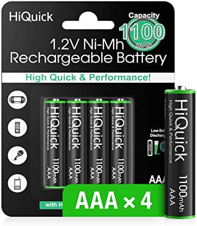 HiQuick AAA Rechargeable Batteries 1100mAh, Long Lasting AAA Battery 4 Counts with Retailer Pack