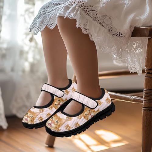 Cartoon Animal Children's Casual Shoes Kids Slip-on Single Buckle Walking Tennis Shoes Breathable Mesh Barefoot Shoes for Girls SizeUS 11-153