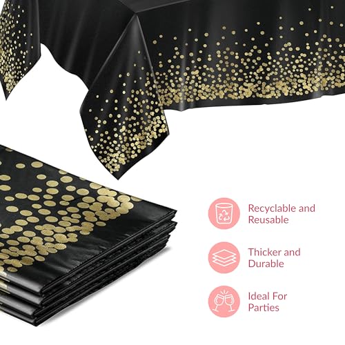 Prestee 4 Pack Gold and Black Table Cloth Rectangle Table Covers 54 x 108 Inches - Plastic Table Cloth Disposable for Parties, Dining and Events - Black Tablecloths for Weddings and Celebrations - Image 6
