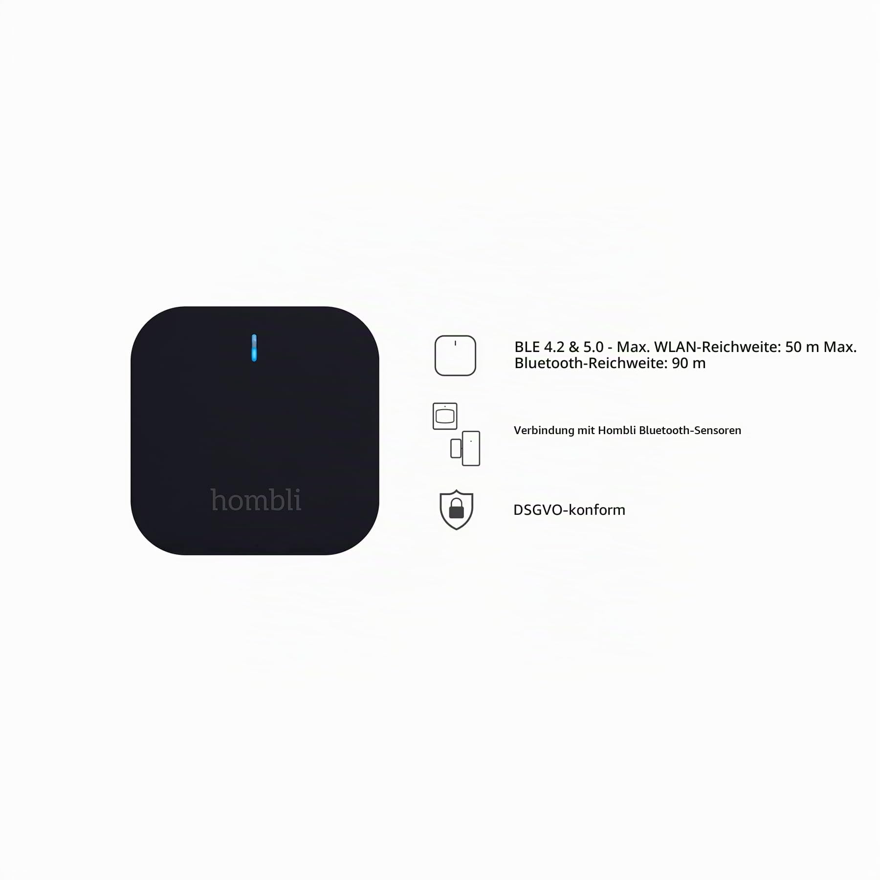 Hombli Smart Bluetooth Kit, Bridge, Bewegungsmelder, Kontaktsensor, 50 m WiFi-, 90 m Bluetooth-Reichweite, kompatibel mit Google, Alexa, Siri, Schwarz | Bewegungs- und Kontaktsensor, App-Steuerung, kompatibel mit Alexa, Google, Siri, niederländische Marke