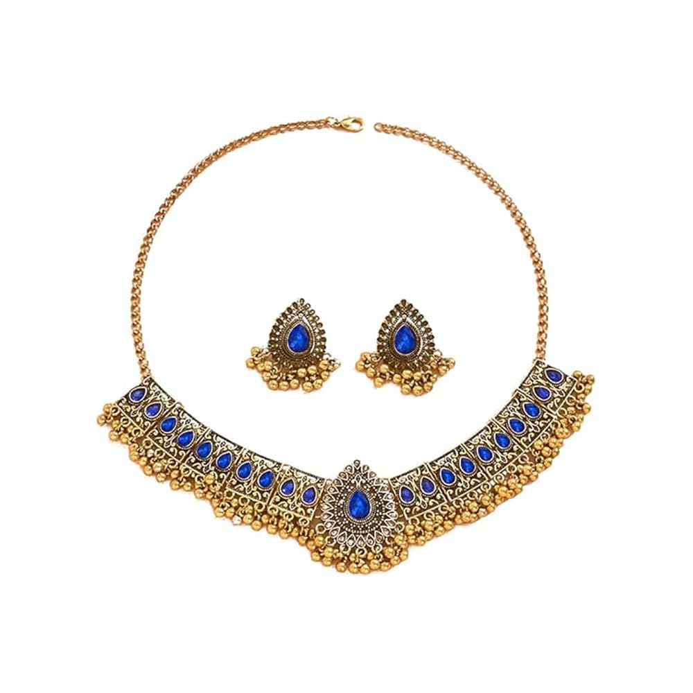 Set Di Gioielli Indiani AD In Ottone Placcato Argento Con Perle E CZ – Orecchini E Collana Per Sposa