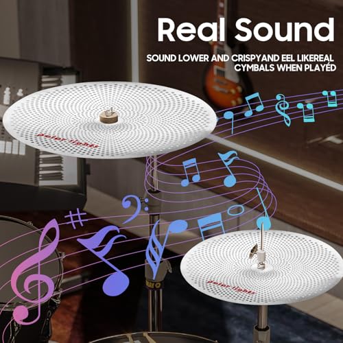 Polar Lights Low Volume Cymbal Set, White Stainless Steel, 5-Piece Practice Drum Cymbals with 14-inch Hi-Hats, 16-inch Crash, 18-inch Crash Ride, 20-inch Ride