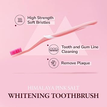 HIMALAYA PINKSALT Intensive Whitening Toothpaste 4.2oz + HIMALAYA PINKSALT Natural Toothbrush, Teeth Whitening Toothpaste, Medium Toothbrushes