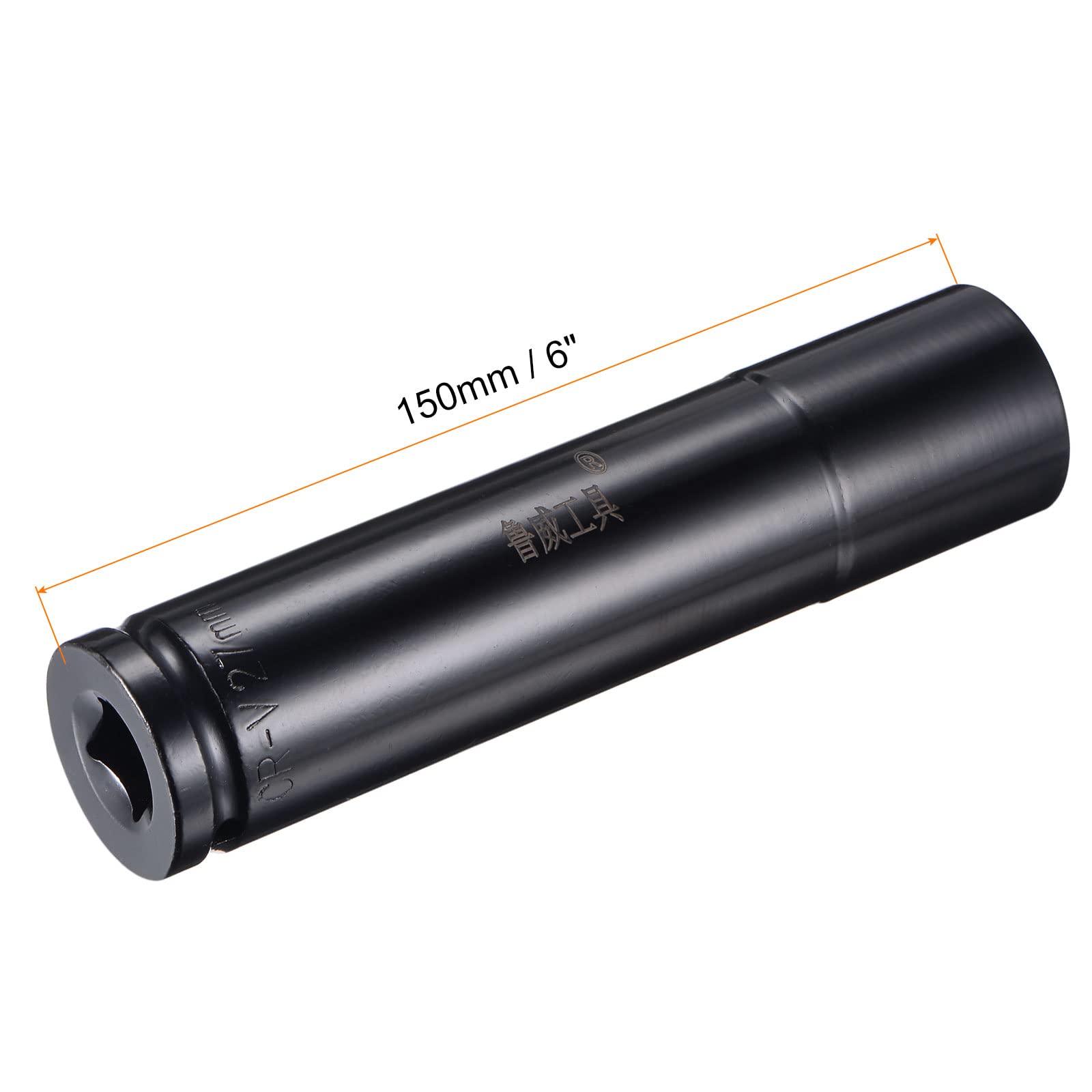 sourcing map Douille Impact 27mm 1/2" Empreinte Profondeur Traité thermiquement douille à choc CR-V Acier 150mm (6") Longueur 6 points Dimensions métriques