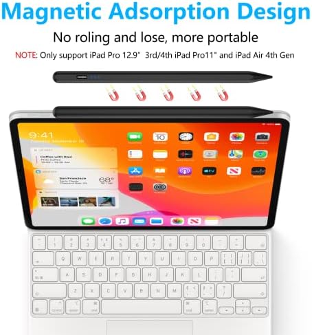 Stylus Pen for iPad 2018-2021 Stylus Pencil for Apple iPad 9th/8th/7th Gen/Mini 6th/5th Gen/Pro 11/12.9''/Air 5th/4th/3rd Gen Active Stylus with 4 PCS Tips with Palm Rejection & Tilt Function(Black)