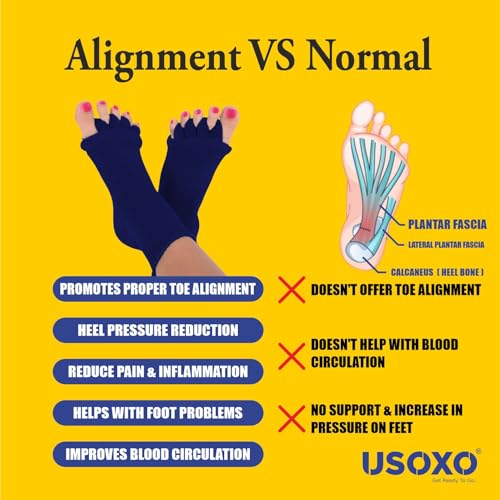 Image of Foot Alignment Socks I Cotton Finger Toe Separator I Easing Bunion Hammertoe and Arthritis Pain Relief I Improving Posture & Increasing Flexibility I Free Size for Office Yoga Men & Women (Blue)