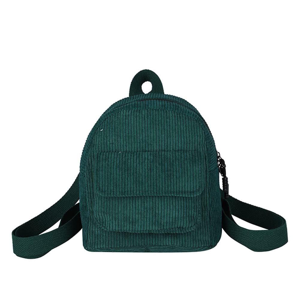Crgangzy Women's Retro Green Fashion Mini Backpack Corduroy Solid Small Backpacks Simple Retro Rucksack