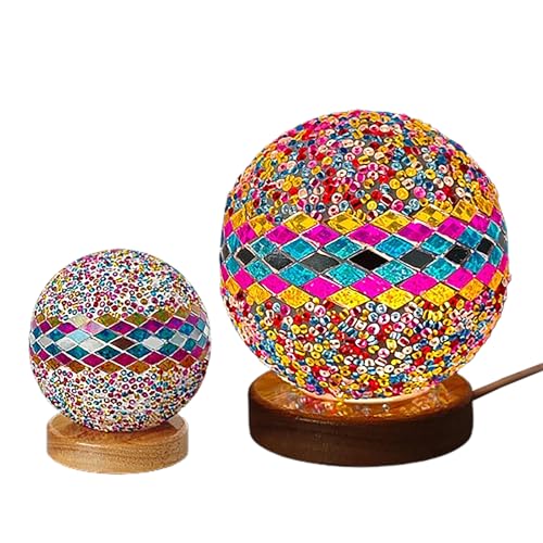 Lámpara de Mesa de Estilo Bohemio, Luz Nocturna, Base de Madera, Lámpara de Cristal, Luz Nocturna Bohemia, Luz Nocturna marroquí Retro y Elegante, Decoración Bohemia para el