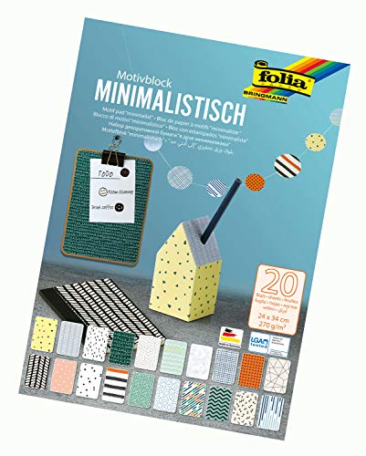 folia 48849 - Motivblock Minimalistisch, 270 g/qm, ca. 24 x 34 cm, 20 Blatt sortiert in 20 verschiedenen Motiven - zum Basteln und kreativen Gestalten von Karten, Fensterbildern und für Scrapbooking