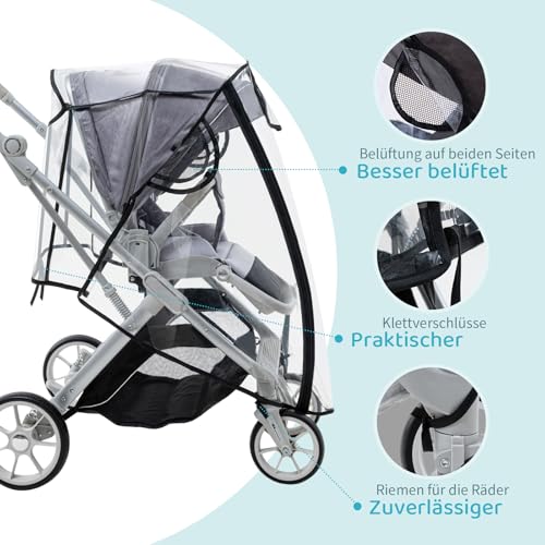 Wemk Regenschutz für Kinderwagen, Regenverdeck für buggy, Kinderwagen Regenschutz Universal mit großem Fenster und Doppelreißverschluss zum Öffnen, Gute Luftzirkulation, Größe L