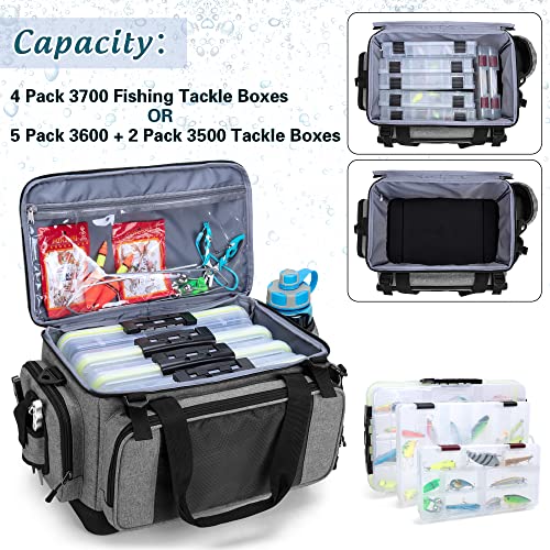 Dsleaf Soft Tackle Box Bag With Rod Holder, Waterproof Fishing Tackle Storage Bag With Non-Slip Base For Saltwater Or Freshwater Fishing (Only Bag), Grey #TOP1