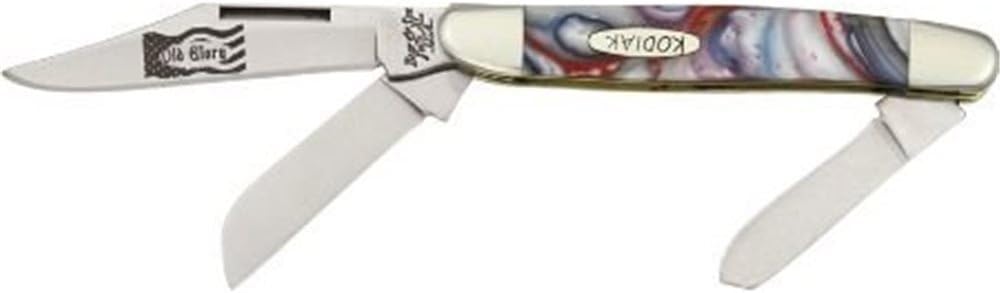 Bear & Son Cutlery KO947 Old Glory Kodiak Series - Stockman Pocket Knife with Red, White & Blue Swirl Mica Pearl Handles