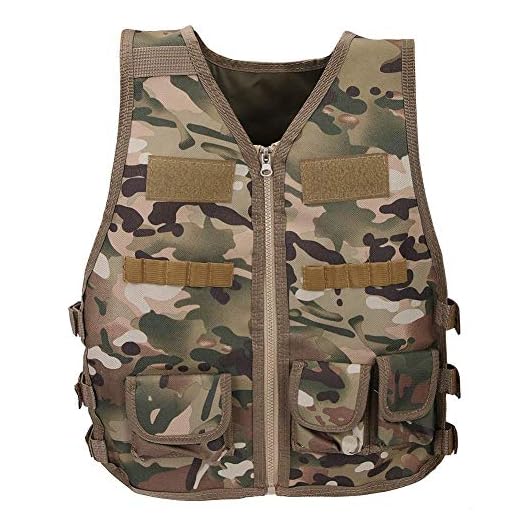 Barn taktisk väst, barnjusterbar multi-påsar jacka kamouflage spel träning nylon väst(S-Camouflage)