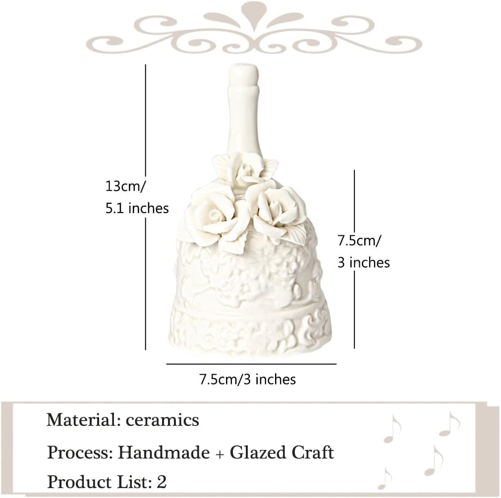 MbeLLO Handglocke, Handglocke, Hochzeitsglocken, Serviceglocke im europäischen Stil, kreative handgefertigte Keramik-Handglocke, (Farbe: Weiß A, Größe: 5,1 * 3 Zoll * 2) (Farbe: Weiß B, Größe: