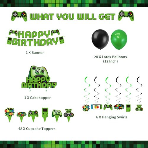 Kotlmight SDSD5123 Green Video Game Party Supplies 201Pcs Gamer Gaming Party Decoration For Boys Birthday Party Table Cover thumb #2