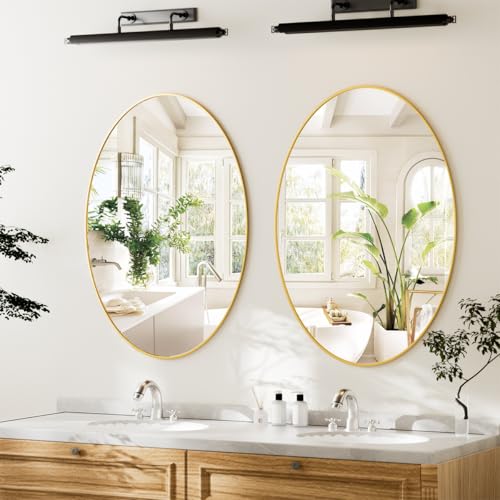 Image of Koonmi Gold Oval Bathroom Mirror, 24 inchx32 inch Oval Mirror for Wall