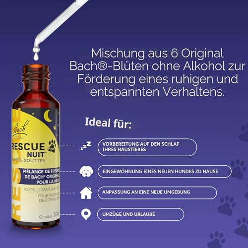 RESCUE Night Pets – Tropfzähler – Ruhe für Tiere – ideal für Reisen, Fellpflege, Lärm – Vegan & ohne Alkohol – 20 ml