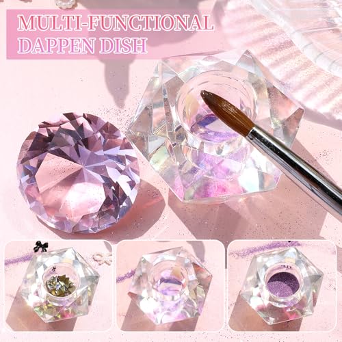 BOMOQING Nail Dappen Dish with Lid, Colorful Diamond Crystal Glass Nail Cup, Clear Glass Crystal Acetone Bowl Container Glassware with diamond Shape Lid, Nail Art Manicure Care Tools (Purple) - Thumbnail 7