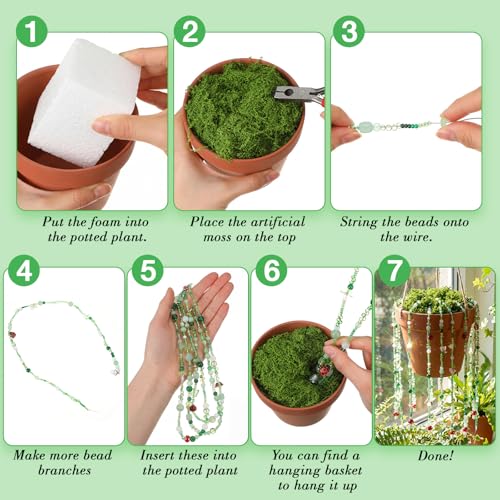 Potchen 1689 Pcs DIY Tulip Beaded and 5 Inch Clay Pot Planter Set, Glass Beads Plant Making Kit with Artificial Moss Storage Box Hanging Rope Green Nature Colorful Crystal Jewelry for Craft by Potchen - Used condition - Image 6