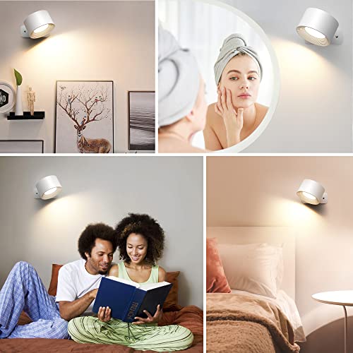 Wandleuchte Innen, Wandlampe mit Akku,3 Farbe und 3 Helligkeitsstufen LED 360° Drehbare Touch Control Kabellose Lampe Einstellbar (Weiss) – Ansicht 6
