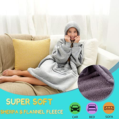 REDESS Blanket Hoodie Sweatshirt, Wearable Blanket Oversized Sherpa with sleeves and giant pocket, cozy hoodie for adults kids - Image 4