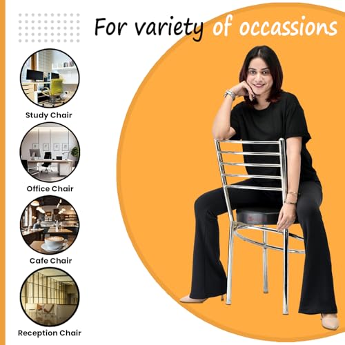 Image of GOYALSON Dining Ergonomic Dining Home Chair Hotel Restaurant Chair with Steel Chrome Polish and leatherite seat (8, Black, Standard)