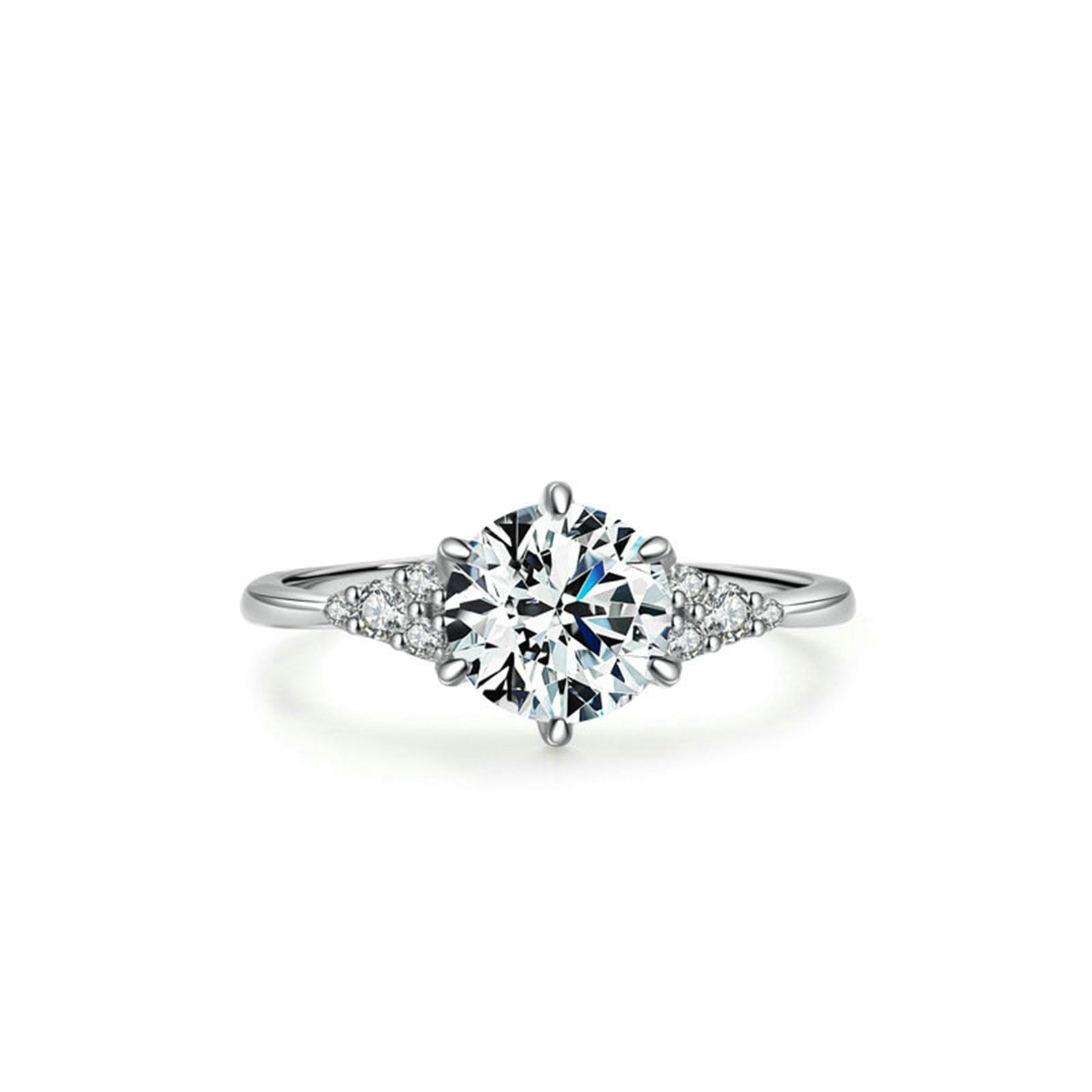 Pierścionek damski z białego złota 18K, 6,5 mm, syntetyczny diament, biały, 1 ct, diament laboratoryjny, rozmiar 47 (15,0)