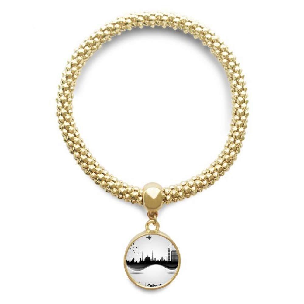 Egypt Morden City Airplane Pattern Golden Bracelet Round Pendant Jewelry Chain