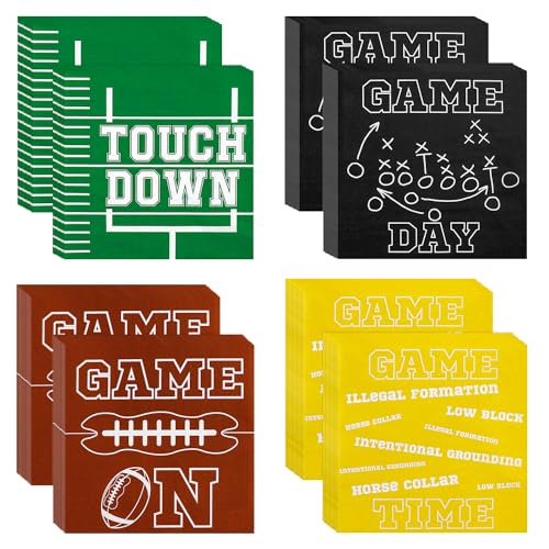 100pcs Football Napkins Disposable Football Paper Luncheon Napkins Set for Football Party Decorations Football Game Day Event Birthday Party Supplies, 4 Designs Football Napkins