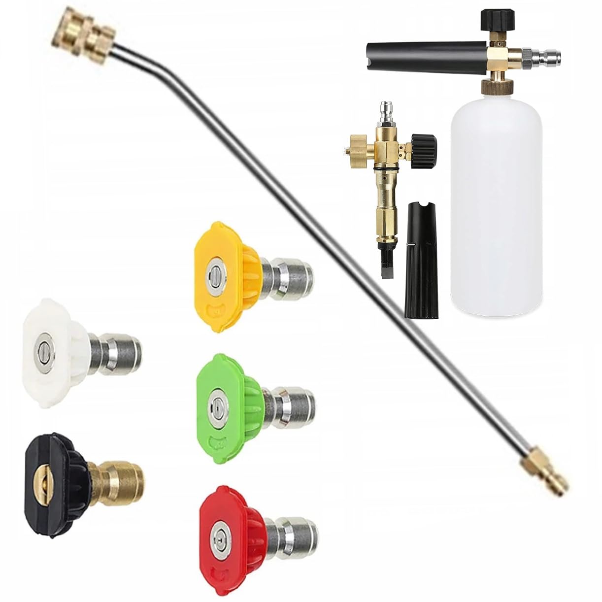 ZESTAW 5 DYSZ SZYBKOZŁĄCZKA + LANCA DO MYJKI 1/4” ZAGIETA 30° PIANOWNICA XL