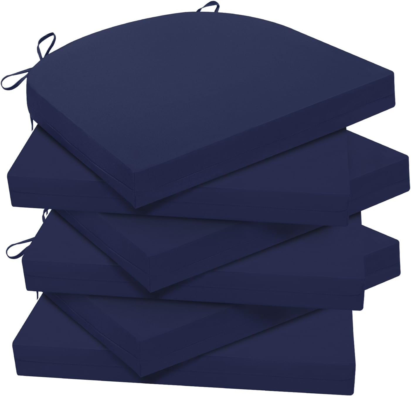 wellsin outdoor chair cushions for patio furniture - patio chair cushions set of 6 - water resistant round corner outdoor seat cushions 17"x16"x2", navy 17"x16"x2"(pack of 6) solid color/ navy