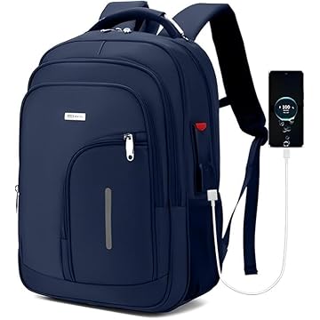 Mochila Masculina Reforçada Executiva Grande Mochila para Notebook Trabalho Viagem Escola com Cabo de Aço Impermeável Antifurto com Saídas USB/Fone de Ouvido Unissex (Azul)