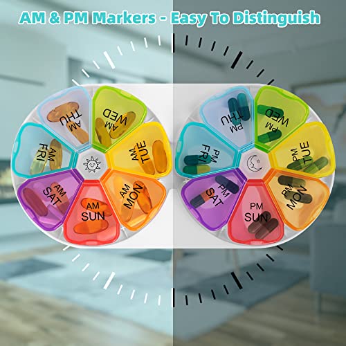 Pill Organizer Weekly (2 Pack), Unique 7 Day 2 Times A Day Daily Pill Box Cases With Tray, Portable Medicine Container For Vitamin Fish Oil Supplements-Arthritis Friendly #TOP2