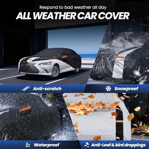 Image of Multi-Layer Car Cover Custom Fit for Lexus ES 300 330 350(2012-2026), 100% Waterproof All Weather for Automobiles, Gift with Towel, Heavy Duty Car Covers for Rain Sun UV Protection with Door Zipper