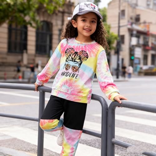 Image of OLMRJKD Kids Toddler Girls Clothes Figure Graphic Drop Shoulder Top Pullover Spotted Print Pants Fall Winter Outfit Set