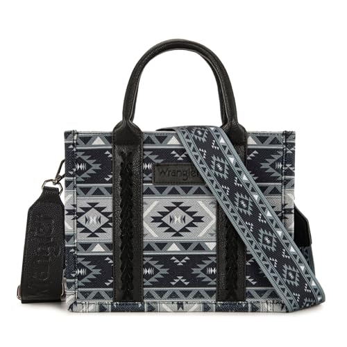 Wrangler Purse for Women Boho Aztec Tote Bag Hobo Shoulder Top Handle Handbags with Wide Guitar Strap Fall Collection Gift WG2207-8120SBK